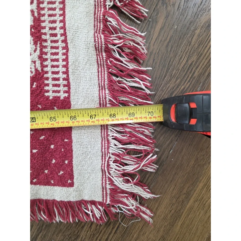 LL Bean Vintage Tapestry Tree Skirt Shawl Red Cotton Holiday Home